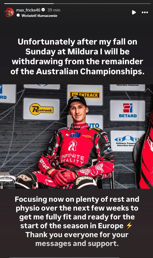 Max Fricke wycofuje się z udziału w mistrzostwach! Ważna decyzja Australijczyka 1 Zrzut ekranu 2025 01 08 005854