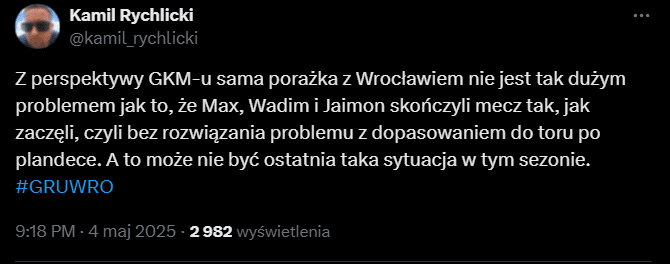 Damian Ratajczak bez czwartego biegu. Kibice pytają: dlaczego? 1 obraz 2025 05 05 184555852