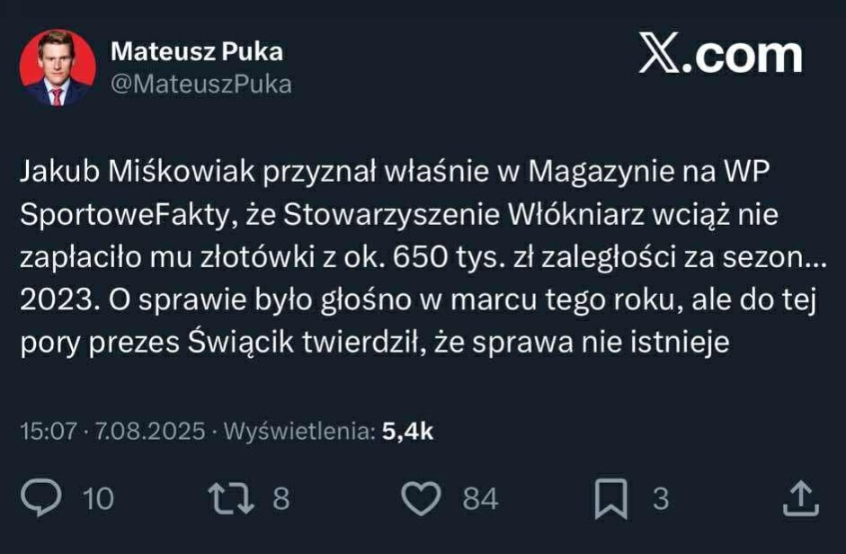 Włókniarz Częstochowa z zaległościami wobec zawodnika! Kwota może sięgać nawet... 650 tysięcy złotych! 1 Włókniarz Częstochowa - zaległości Jakub Miśkowiak