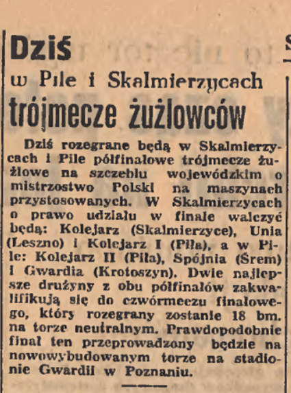 Żużel w Skalmierzycach i ich tor żużlowy z lat 50. XX wieku. Klub Kolejarz, pierwsze zawody i szybki koniec sekcji