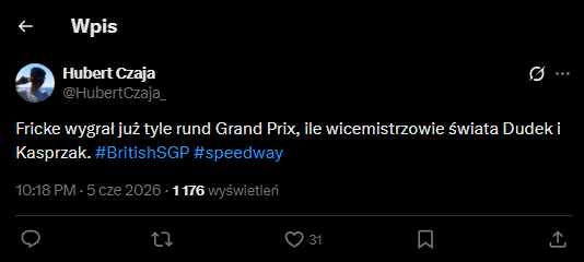 Żużel. Te wpisy mówią wszystko. Przegląd żużlowego internetu po weekendzie 2 Zrzut ekranu 2026 06 08 183203