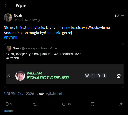 Żużel. Te wpisy mówią wszystko. Przegląd żużlowego internetu po weekendzie 3 Zrzut ekranu 2026 06 08 183845