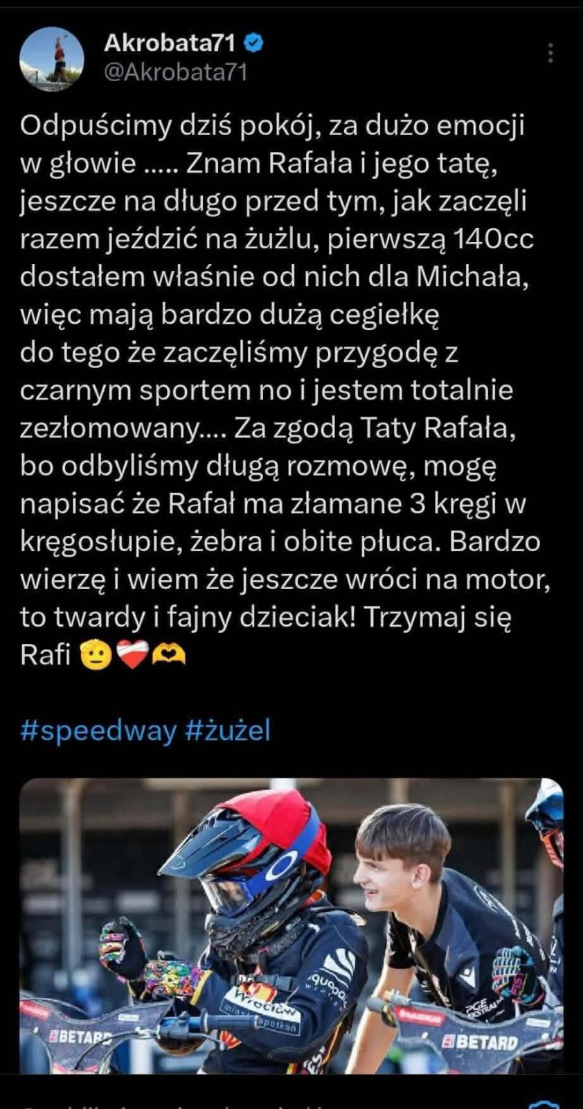 Żużel. Koszmar Sparty Wrocław. Junior doznał poważnych urazów 3 739312423 1565603538528965 9104237486409300204 n
