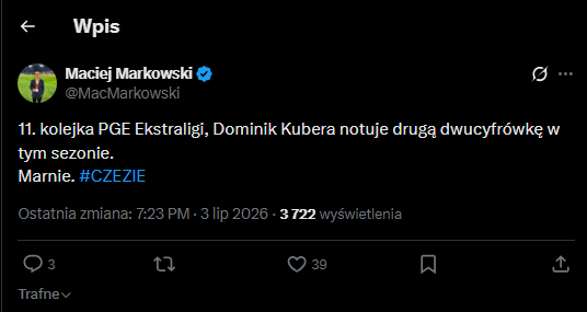 Żużel. Przegląd żużlowego internetu po weekendzie 1 Zrzut ekranu 2026 07 06 164858