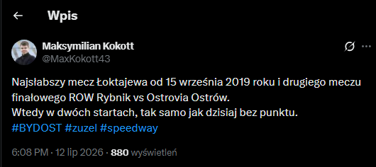 Żużel. Internet żyje speedwayem. Przegląd żużlowego internetu 5 Zrzut ekranu 2026 07 13 173452